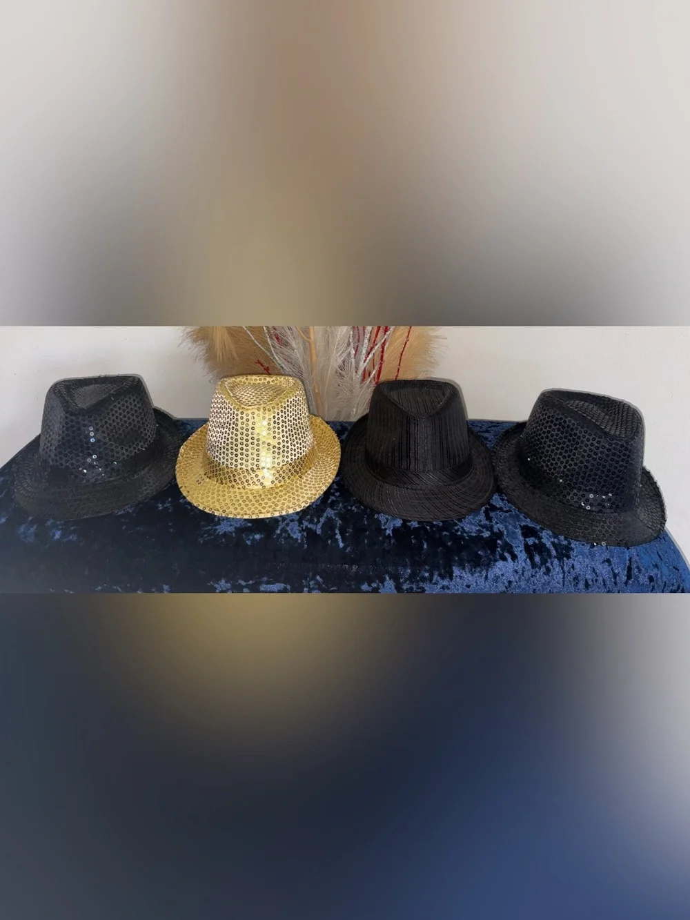 Sequin Fedora Hats - Gold and Black Set